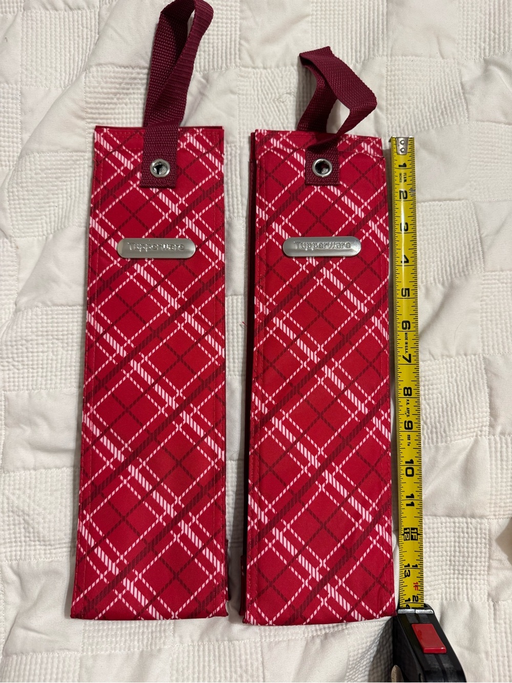 Tupperware Red Plaid Wine Bottle Bag Set